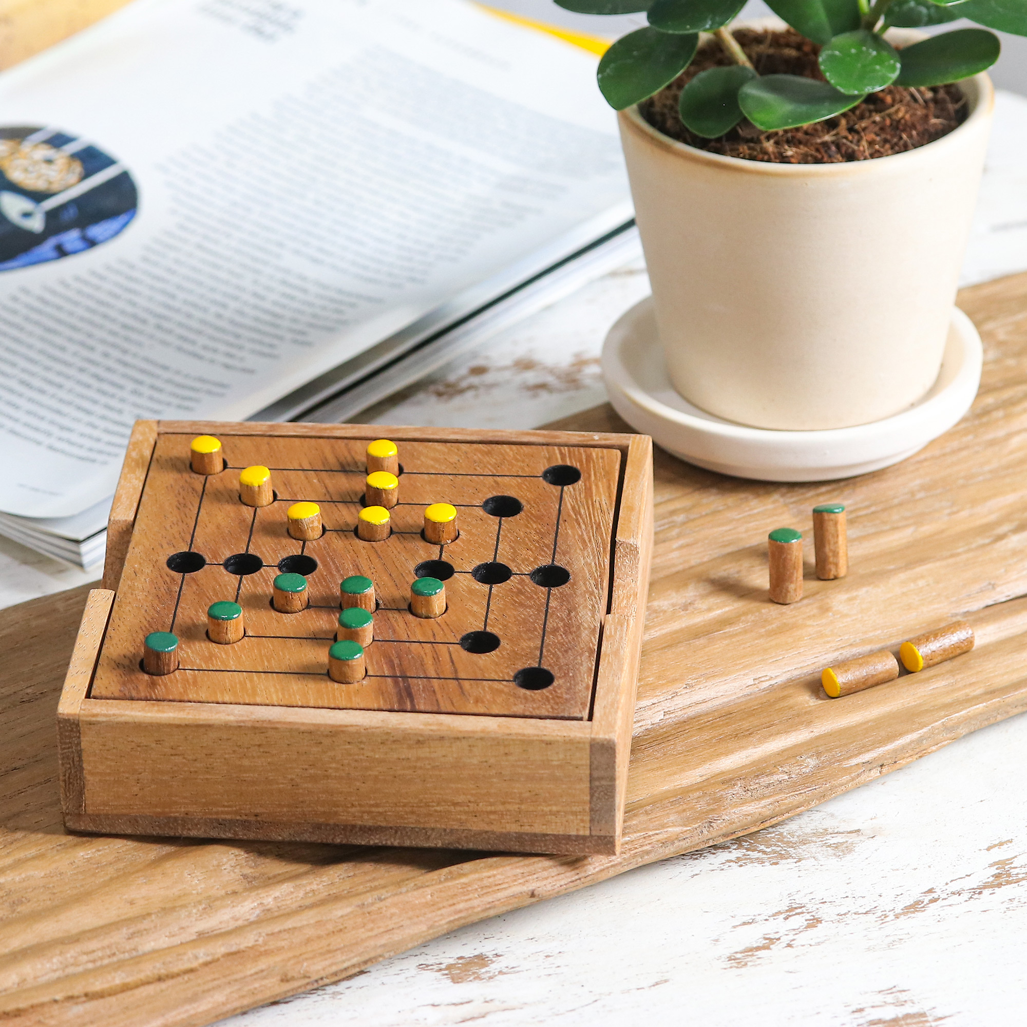 Hand Made Wood Pegs Board Game from Thailand, 'Strategy Square
